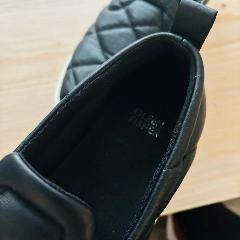 Eileen Fisher Women's Poem Black Quilted Slip-On‎ Sneakers Size 7